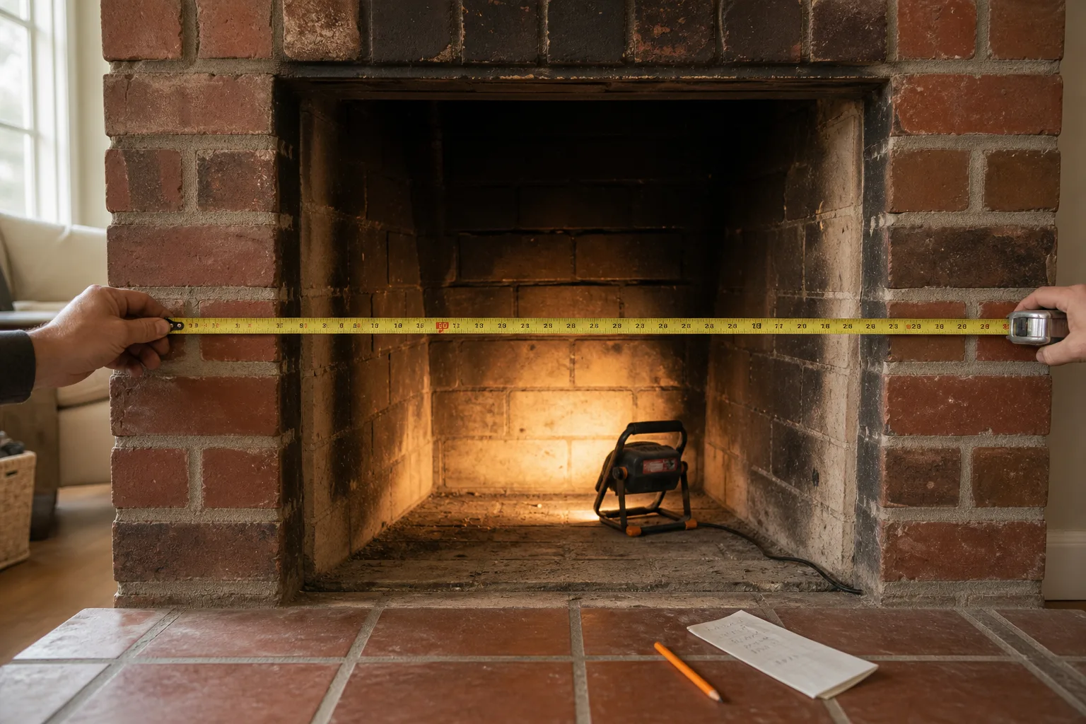 Fireplace inserts wood burning sizing begins with a tape measure across the fireplace opening