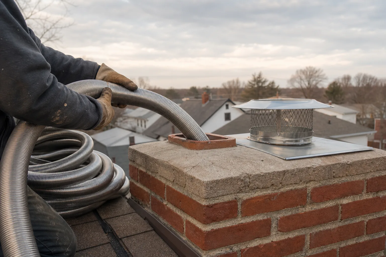 Fireplace inserts wood burning installation requires a stainless steel liner fed down the chimney from the roof