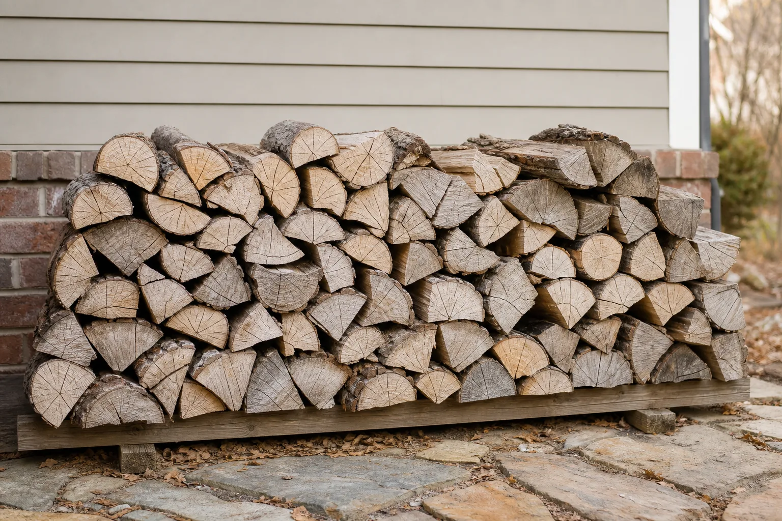 Can you burn pine in a fireplace: seasoned split pine showing radial end checking and loose falling bark