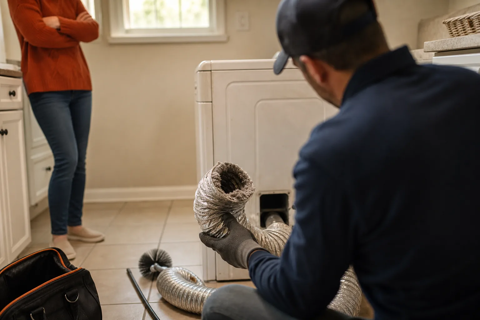 Dryer vent warning signs traced to a lint packed crushed connector