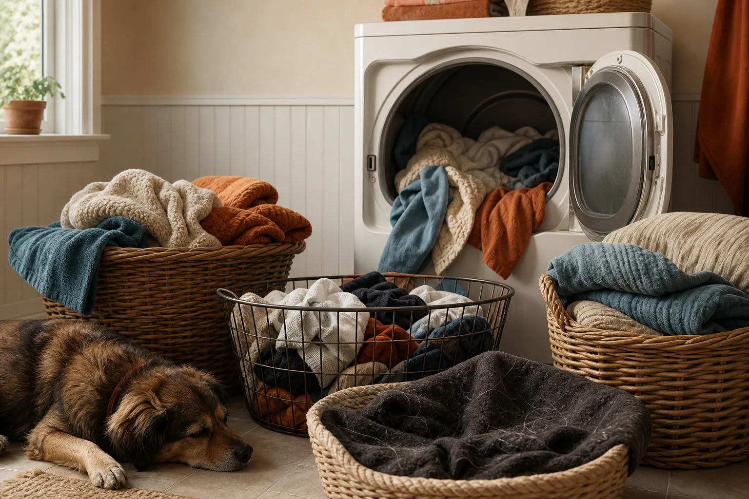 Dryer vent cleaning interval affected by family laundry and pet bedding