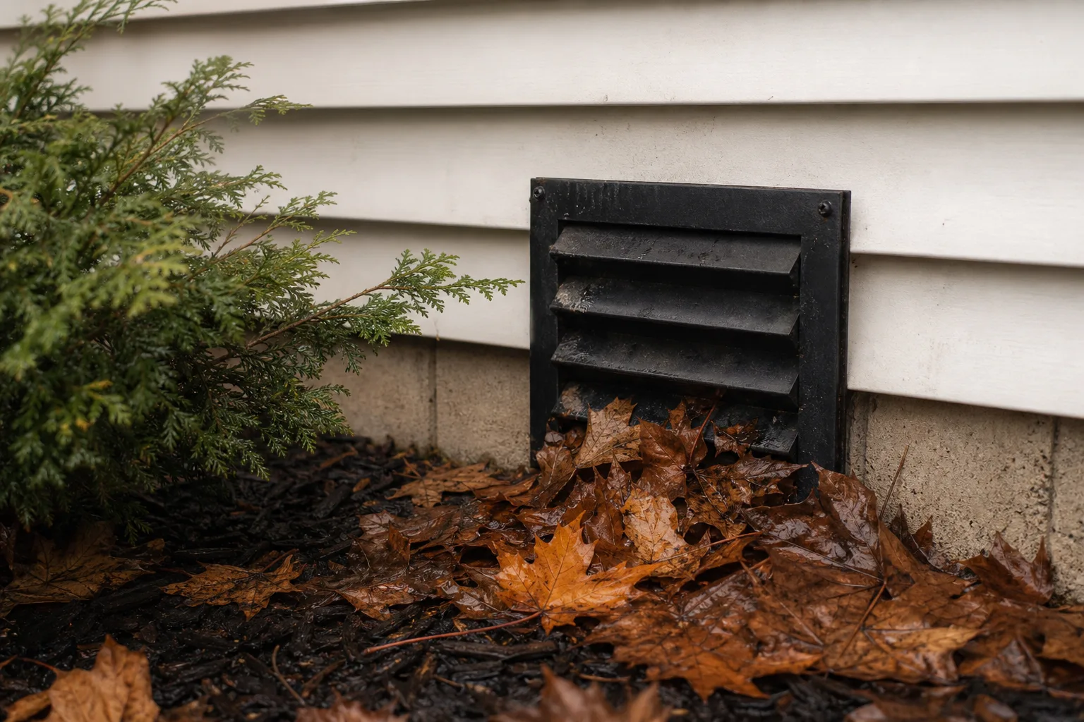 Do gas fireplaces have a flue - leaves and mulch drifted against a direct vent wall termination