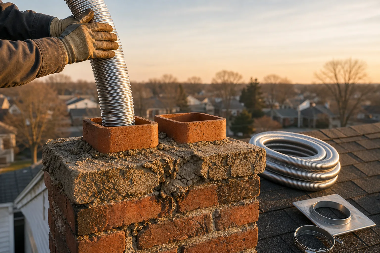 Do gas fireplaces have a flue - a corrugated stainless liner being fed down a clay flue tile