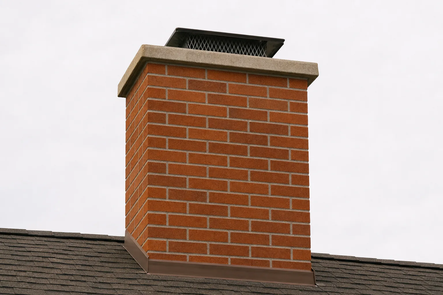 chimney mortar repair result showing sound tooled mortar joints flush with the brick face