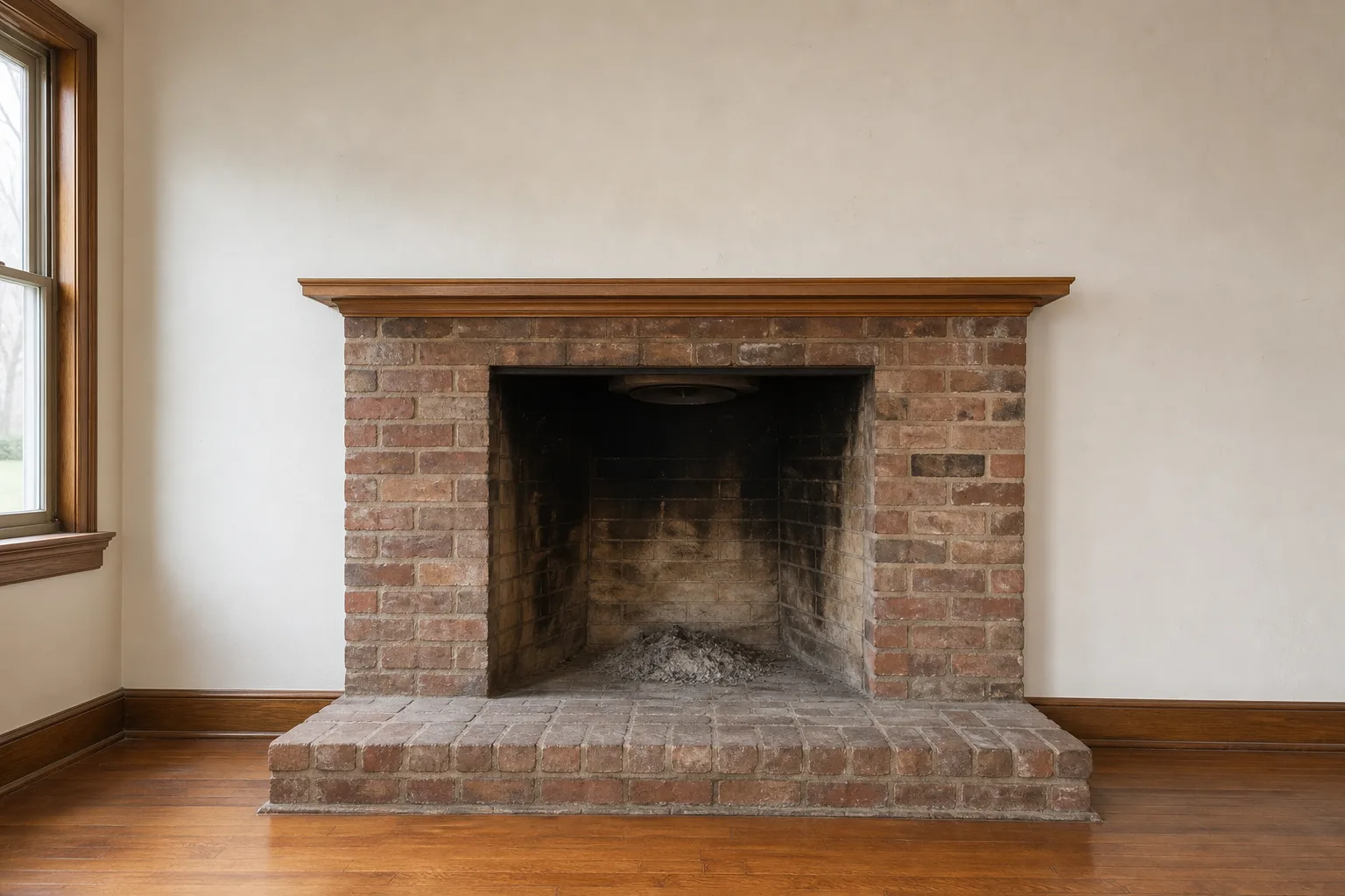 Wood fireplace inserts with blower replace an open masonry firebox like this one, which has no outlet nearby