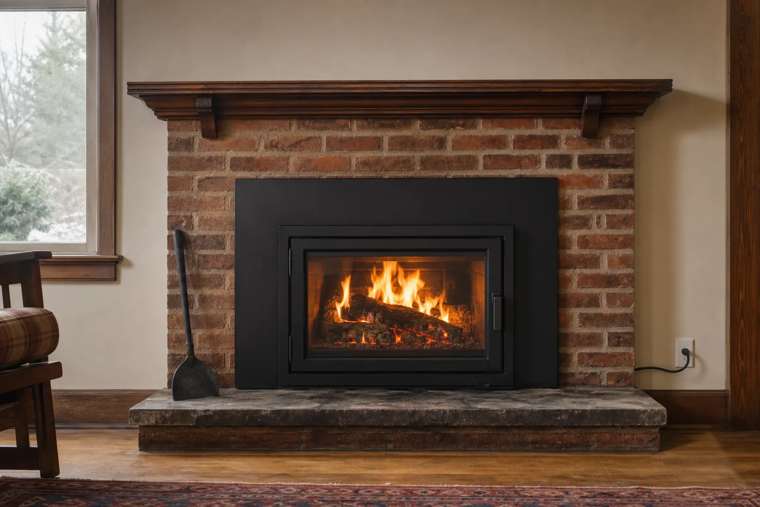 Wood fireplace inserts with blower installed in the same masonry opening with a new outlet beside the hearth