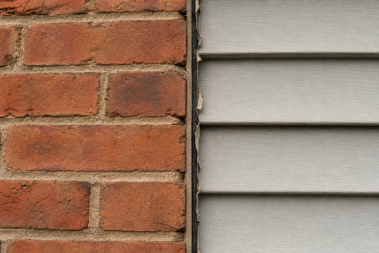 Chimney pulling away from house siding that is only a failed caulk joint, not a leaning stack