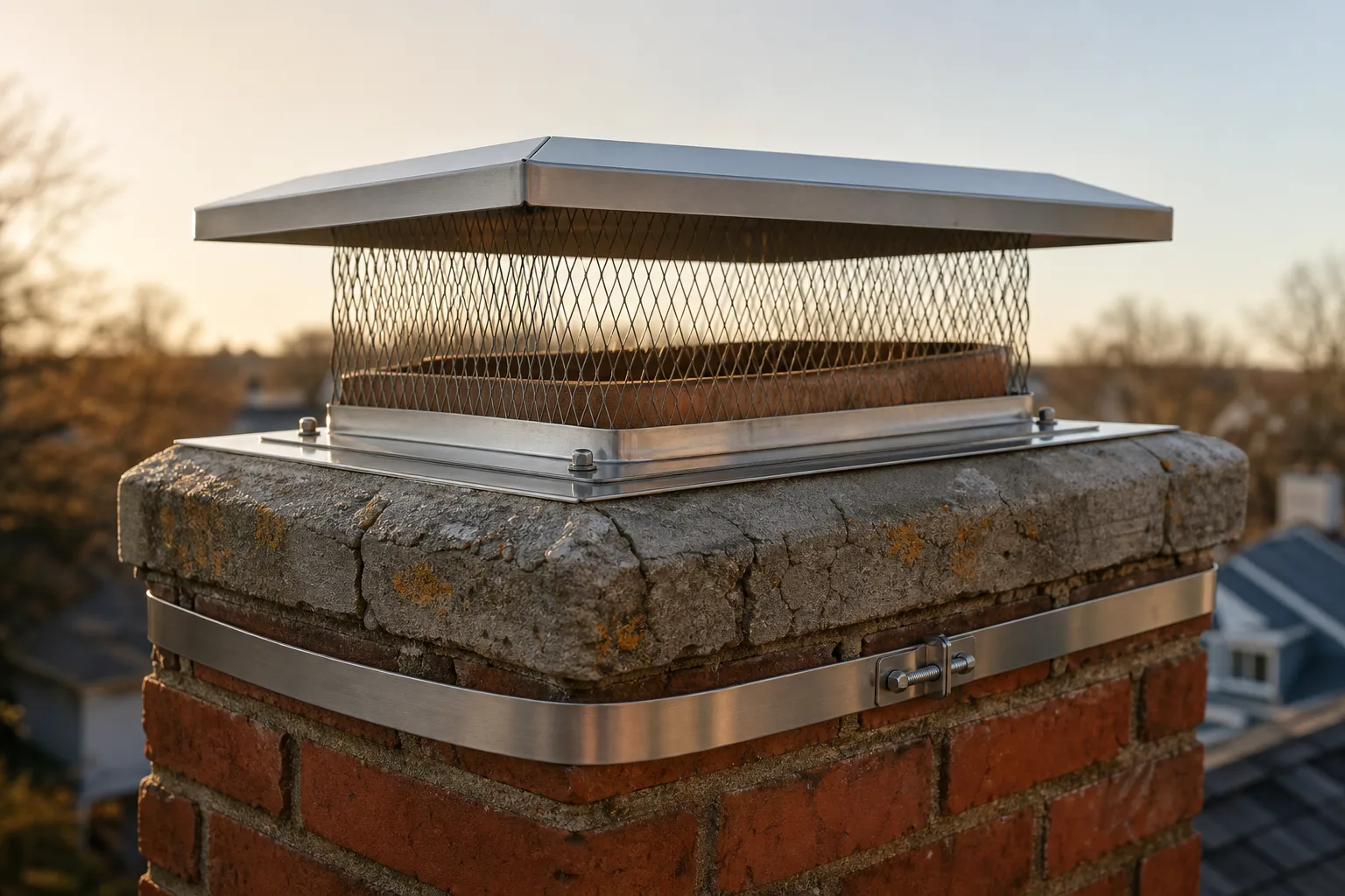 What is a chimney liner top plate: a stainless cap and clamp band installed on the flue tile at the crown