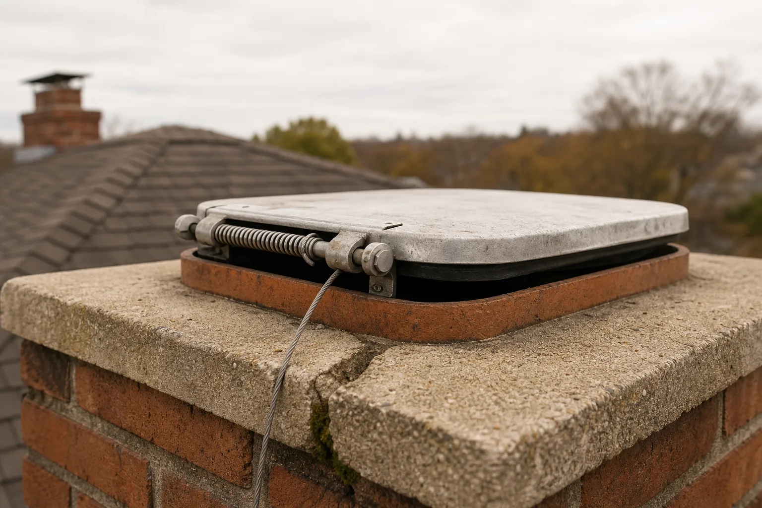Smoke smell from fireplace when not in use is often stopped by a top-sealing damper gasketed onto the flue tile