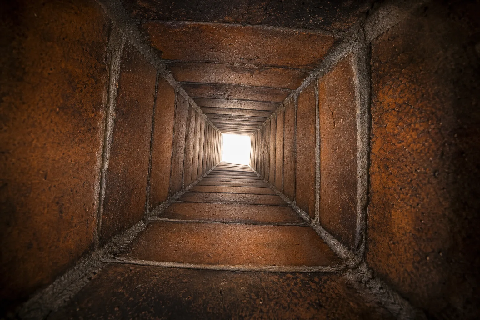 Chimney flue repair starts with a look up the clay tile liner inside the flue