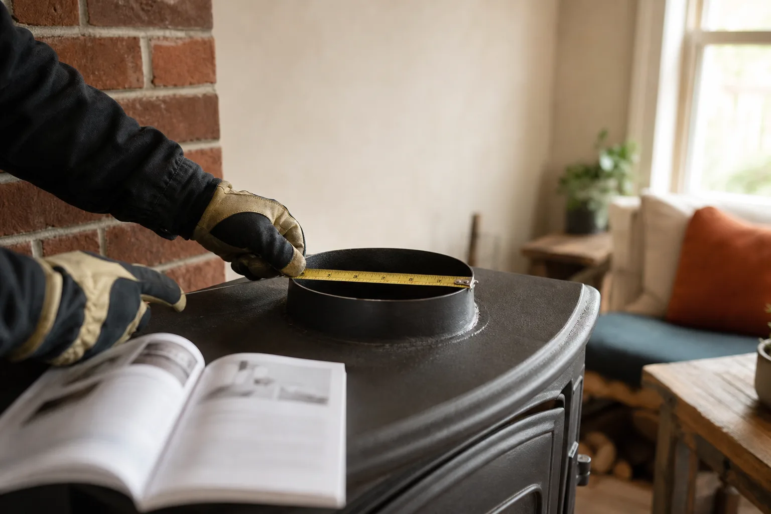 Stainless steel chimney liner sizing: measuring the flue collar on a wood stove before choosing a diameter