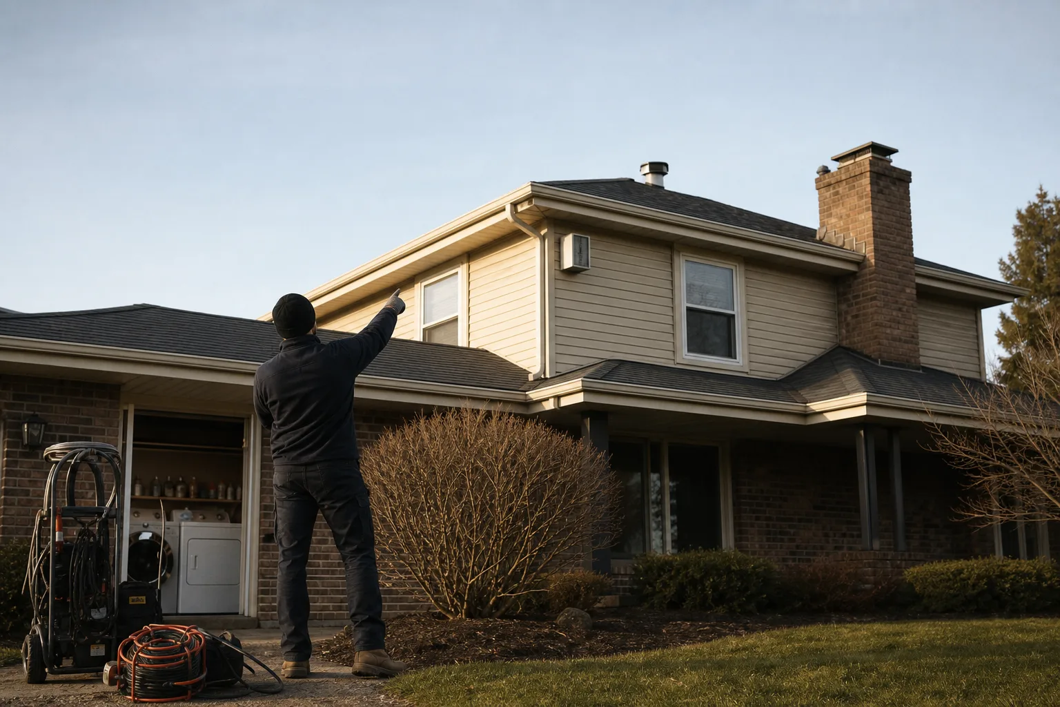 Dryer vent route rises from an upper-floor laundry room to the roof