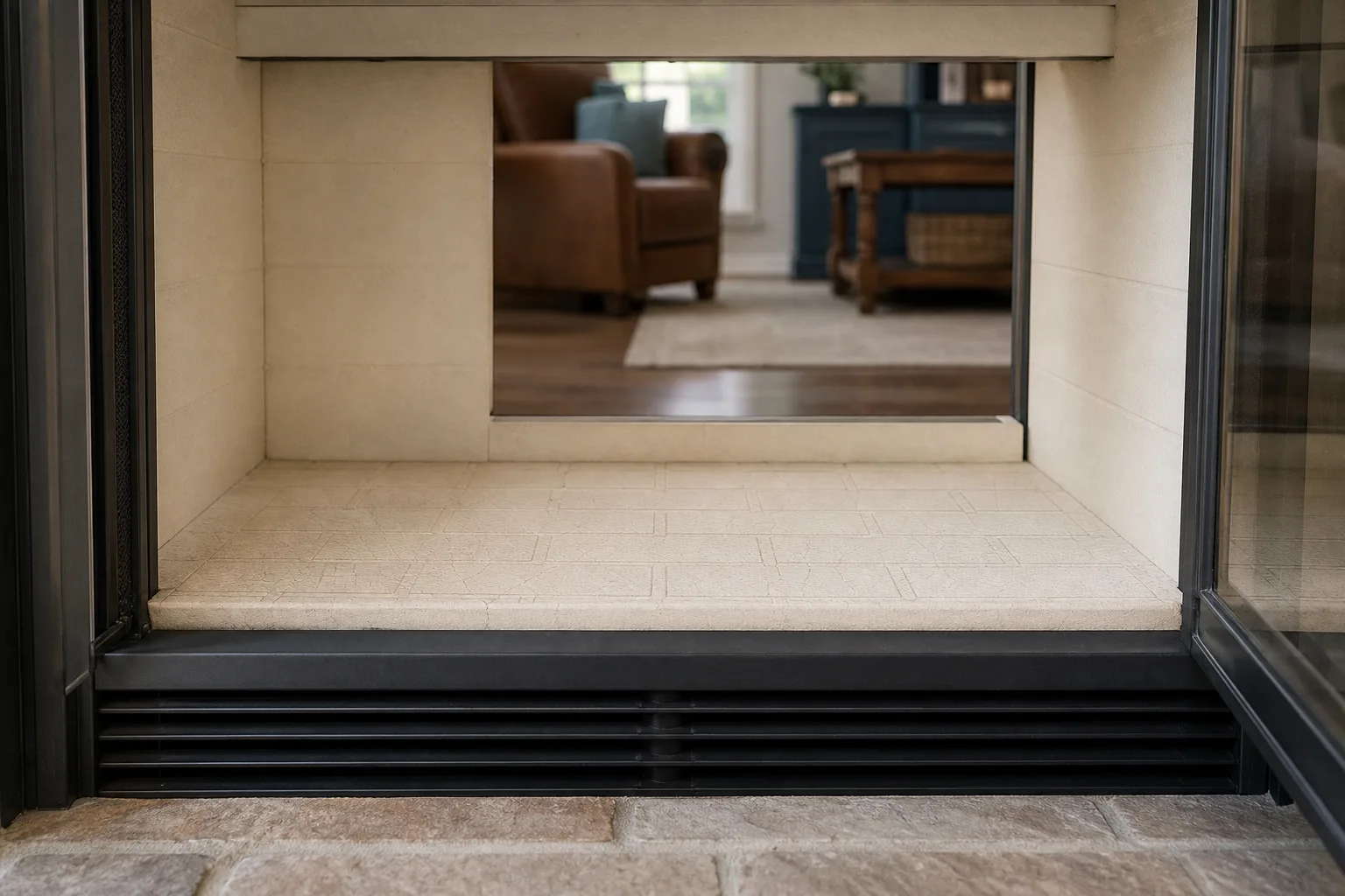 What is the bottom of a fireplace called on a prefab: cream refractory floor panel in a factory built firebox