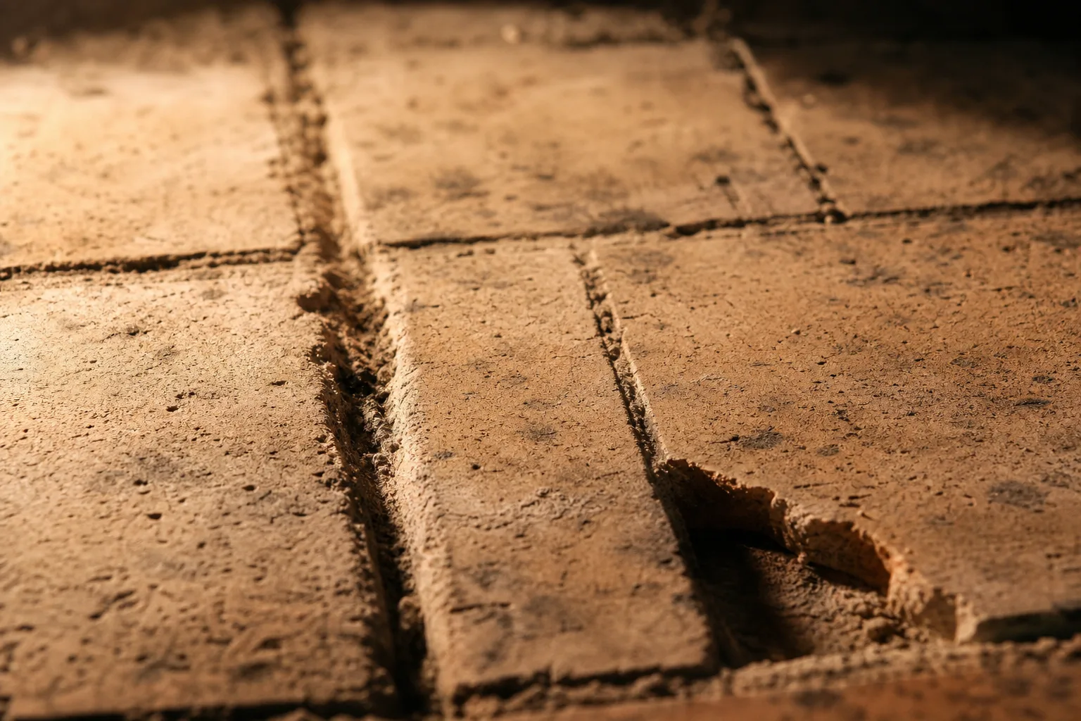 What is the bottom of a fireplace called: close detail of firebrick joints on a firebox floor