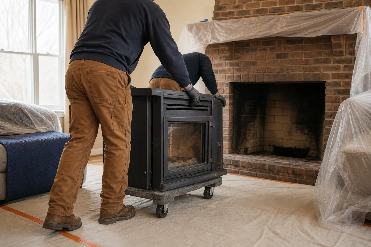 Wood fireplace inserts are heavy appliances moved into the firebox opening on a stove dolly