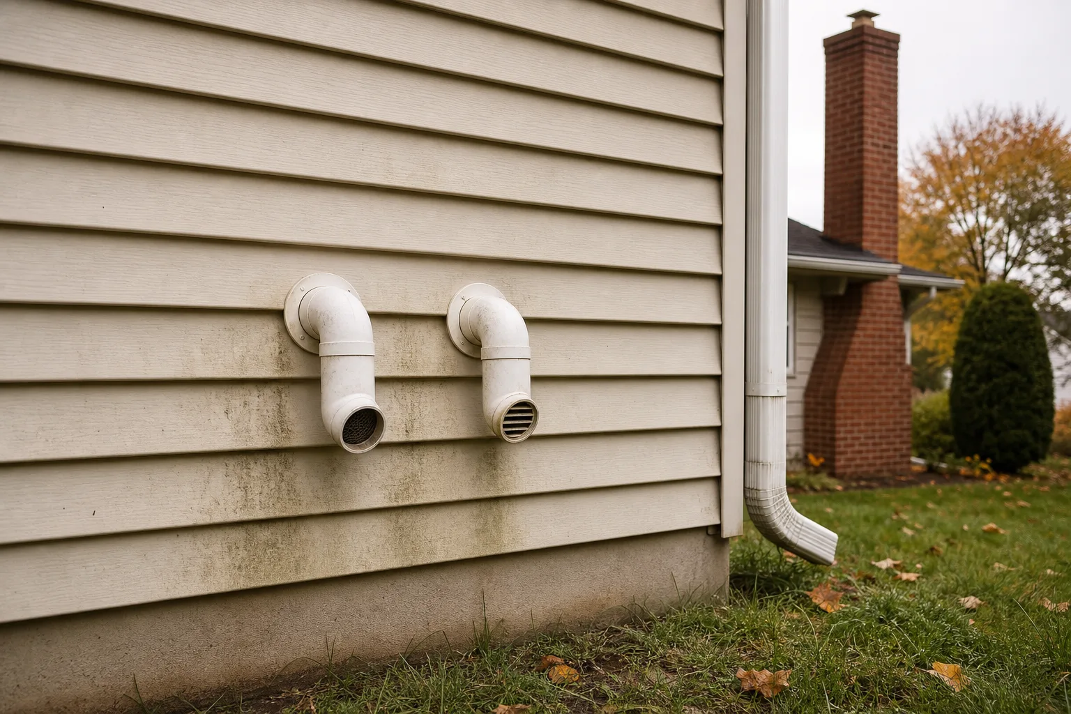 Furnace chimney cleaning does not apply here: high-efficiency PVC intake and exhaust pipes through a sidewall