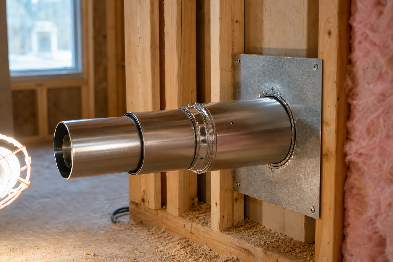 Do gas fireplaces need a chimney: coaxial direct vent pipe running through wall framing