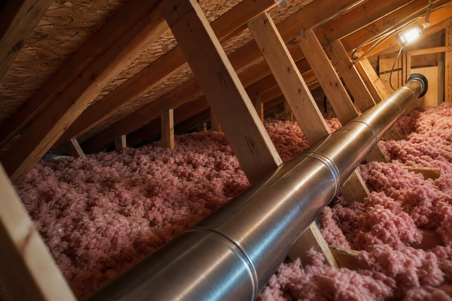 Custom fireplace venting cost driver: a coaxial direct vent pipe run through attic framing