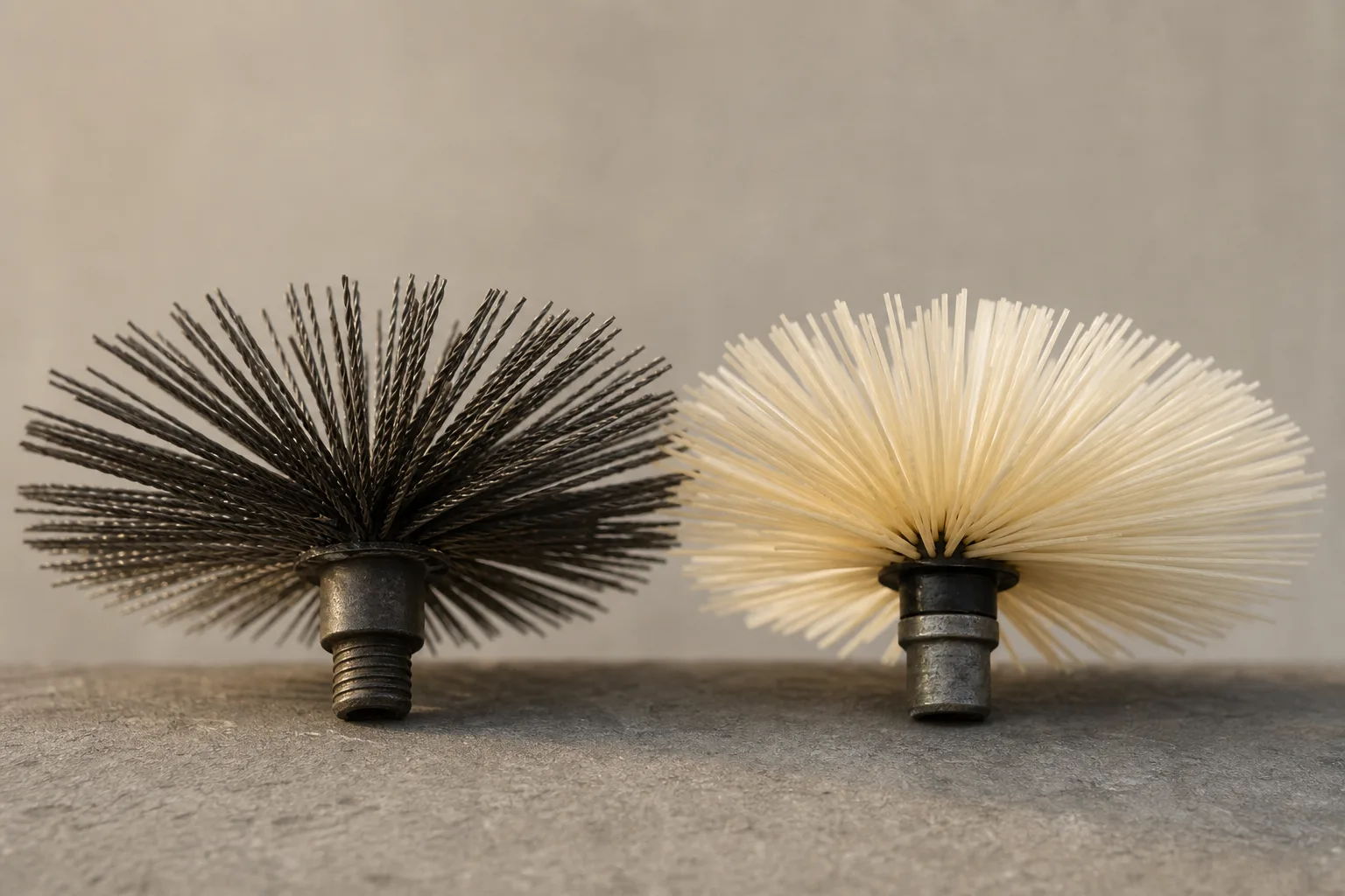 chimney brush bristle types compared, steel wire beside polypropylene