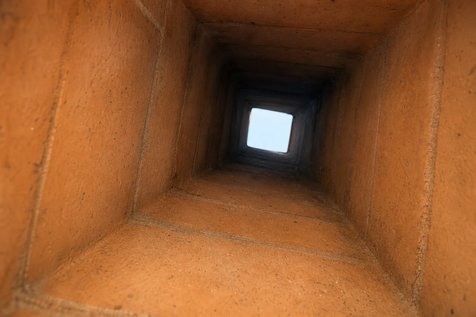 chimney brush results, the same flue in typical swept condition with tile joints visible