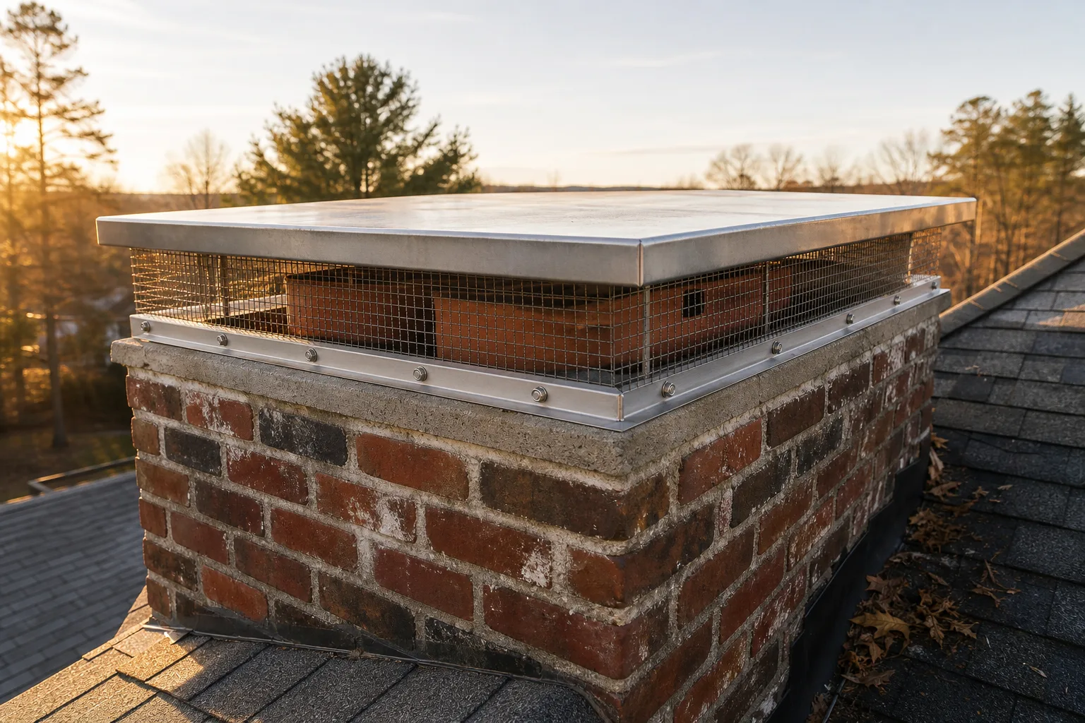 what is a chimney cap for two flues: a multi-flue cap bolted through its flange into the concrete crown