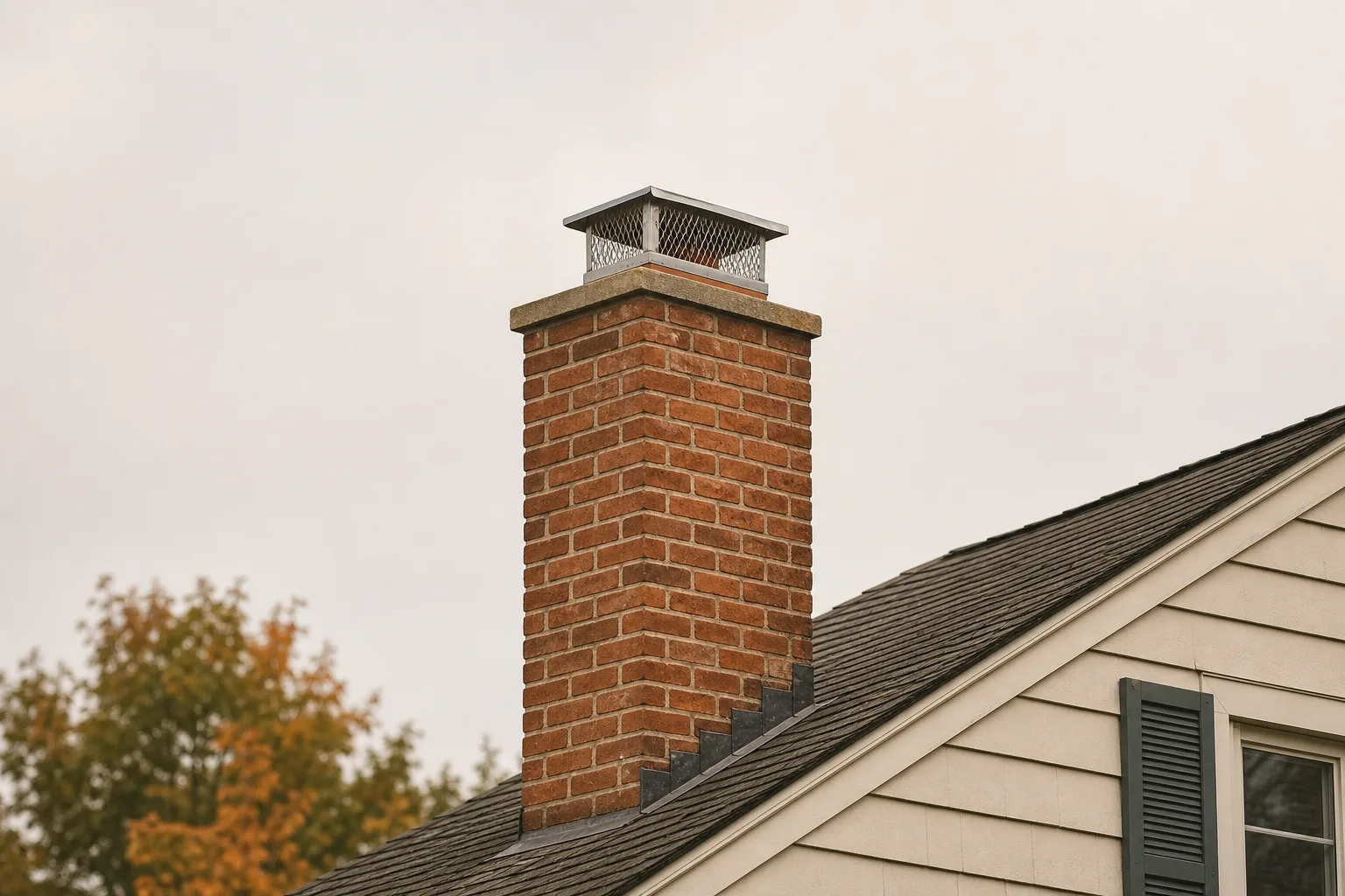 what is a chimney cap in sound condition: an intact stainless cap sitting level with unbroken screen