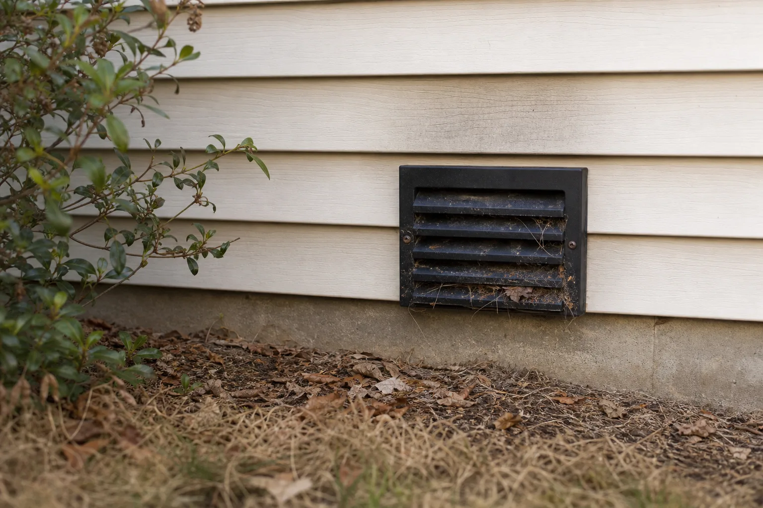 Gas fireplace keeps turning off: leaves and webbing blocking a direct-vent termination cap on the siding