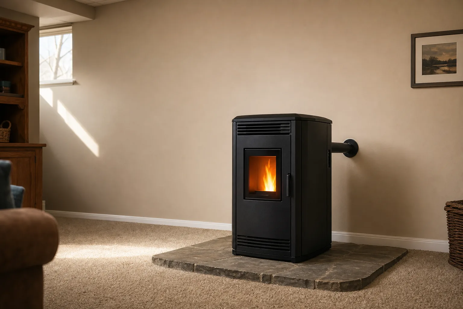 Do pellet stoves need a chimney: a pellet stove venting through a basement wall with no chimney in the room