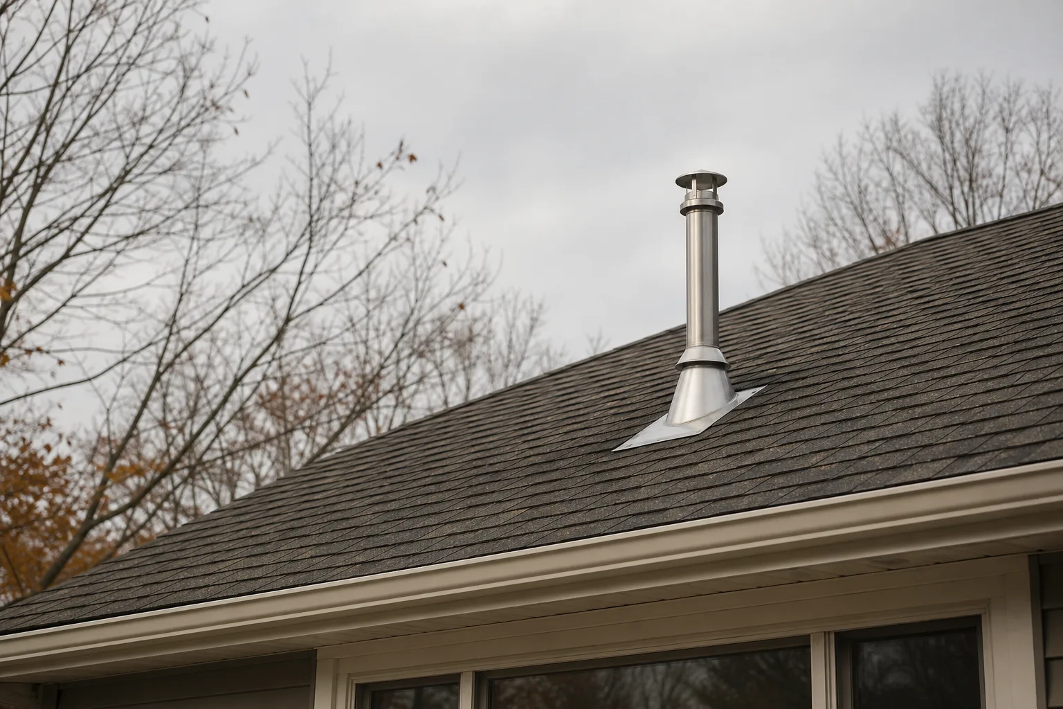 Do pellet stoves need a chimney: a vertical pellet vent terminating through the roof with flashing and rain cap