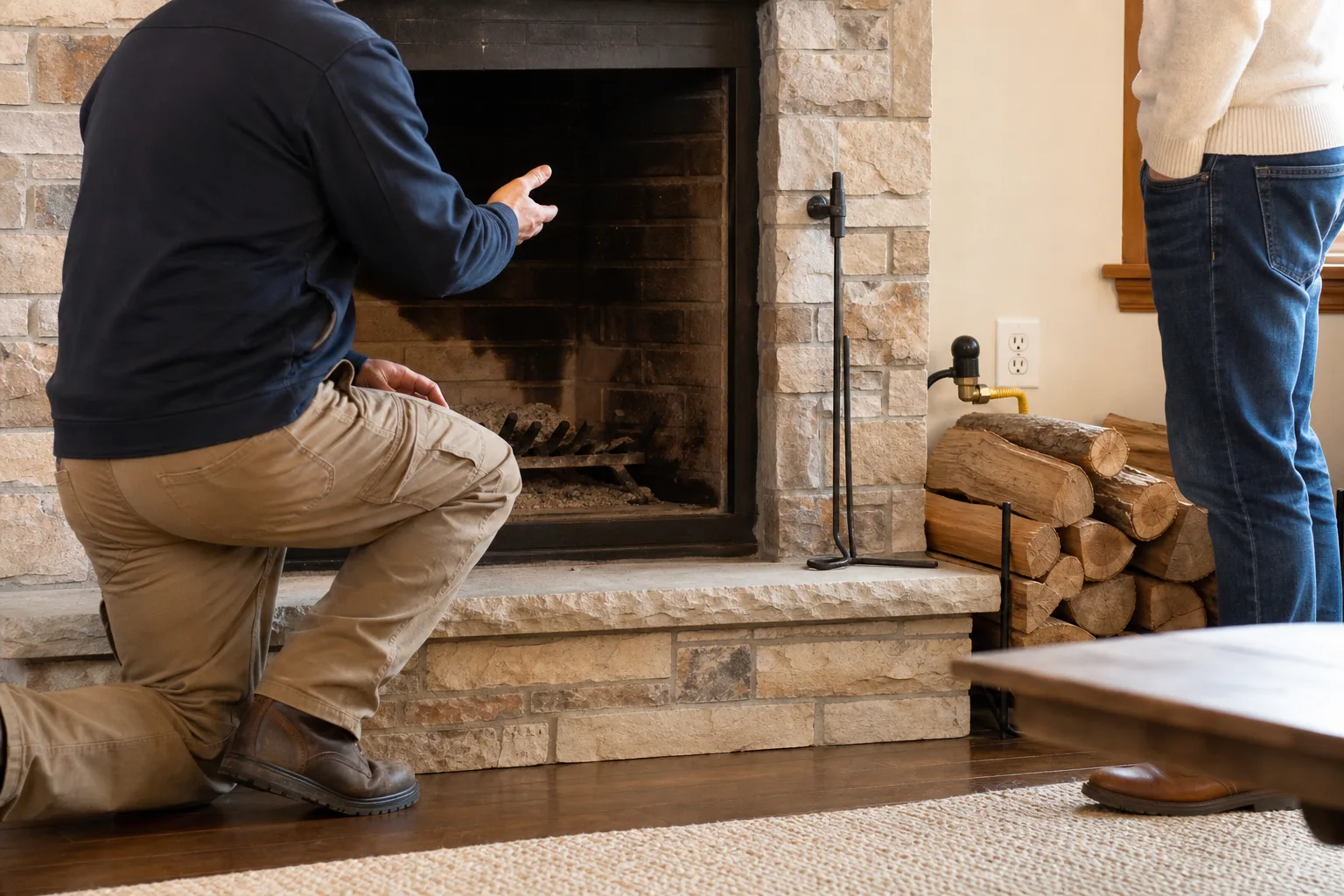 Fireplace insert fuel options shown beside wood, gas, and electrical connections