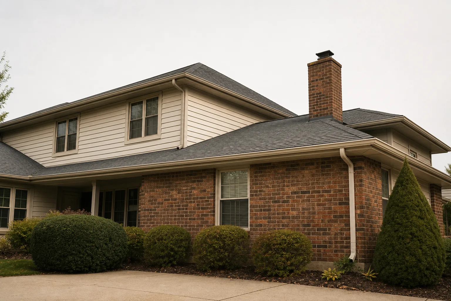 Metal chimney cover seen from the driveway, the vantage point for identifying which type sits on the chimney
