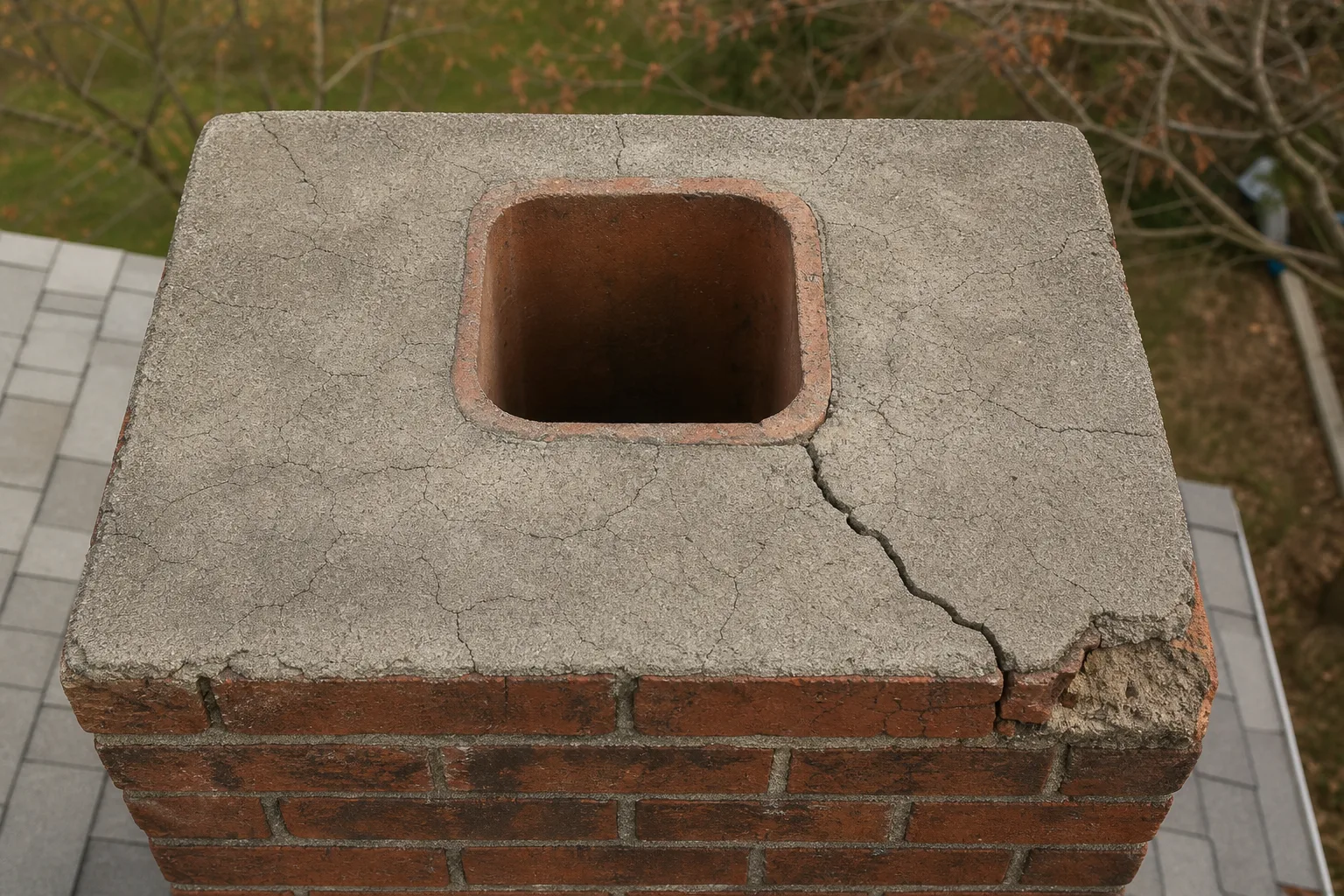 what is a chimney crown versus a mortar wash: thin cracked mortar flush with the brick, no overhang