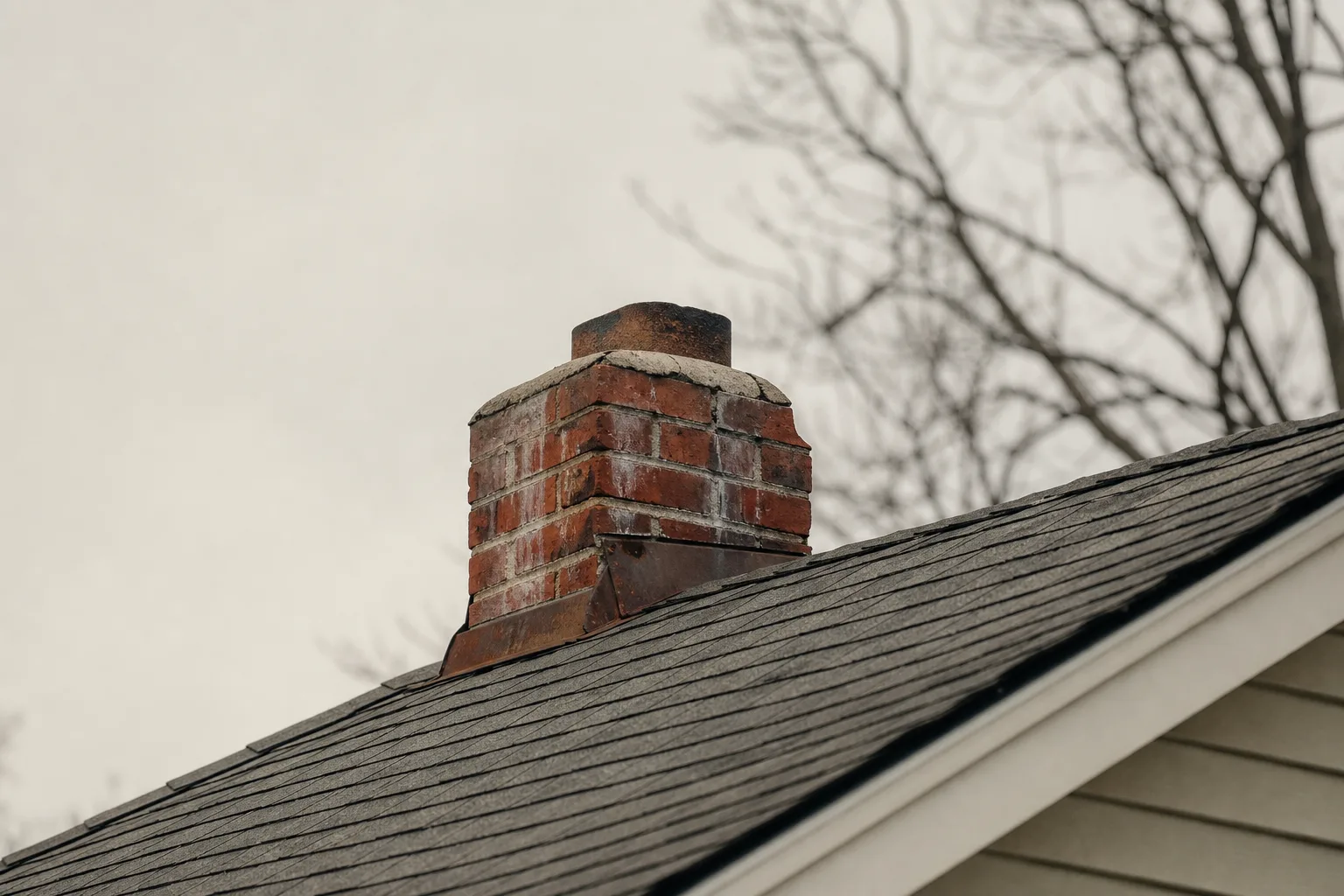 chimney extension candidate, a short brick chimney ending below the roof ridge