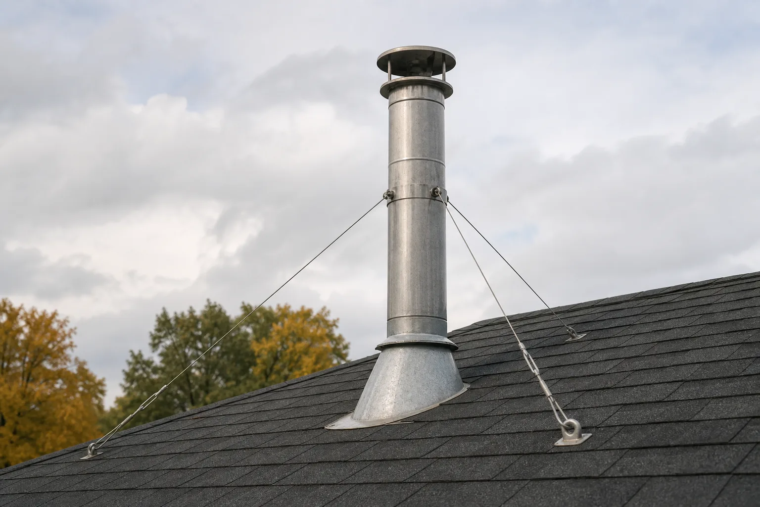 chimney extension on a Class A metal chimney with storm collar and bracing