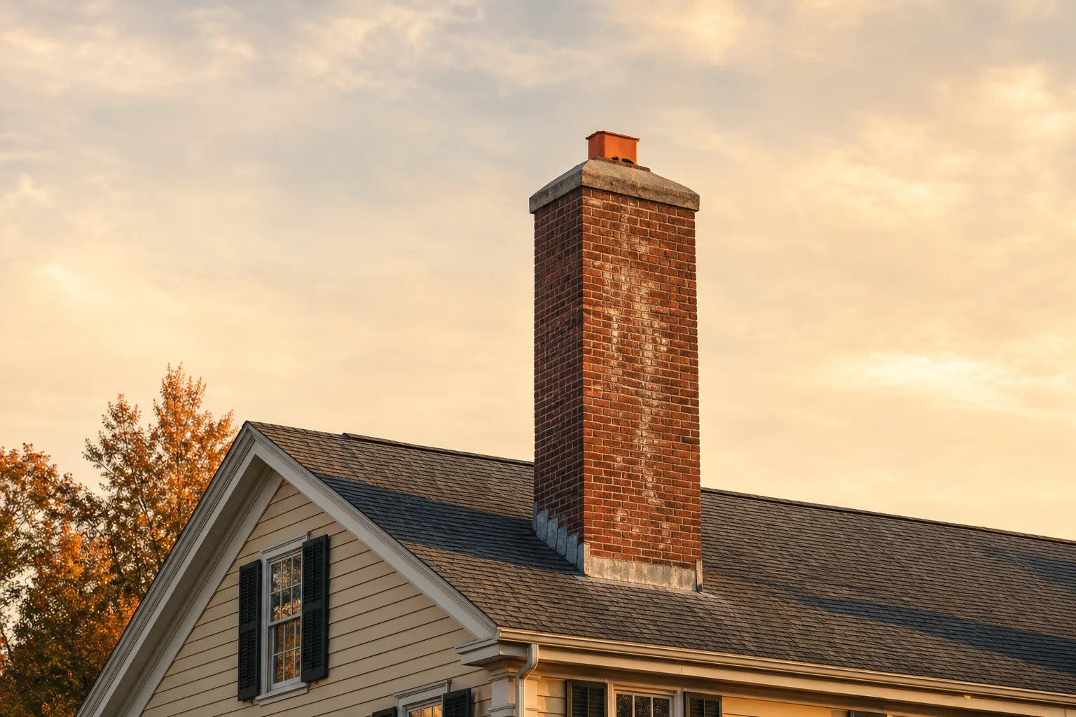 chimney extension raising a brick chimney above the roof ridge line