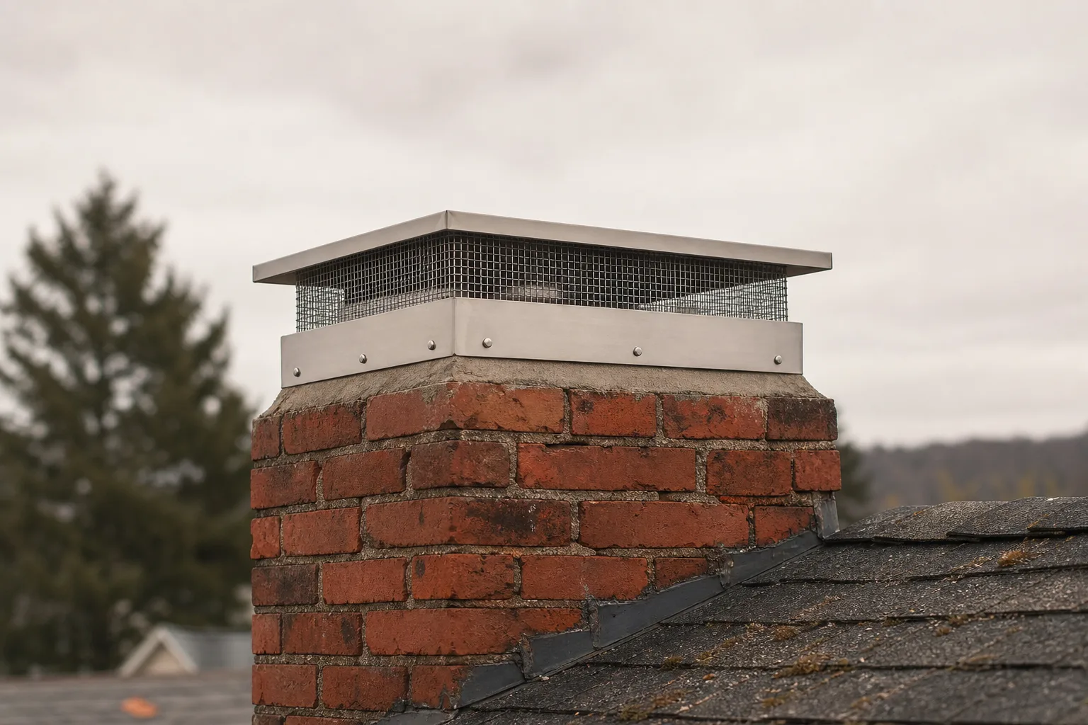 custom chimney caps: a sound stainless multi-flue cap on the same chimney