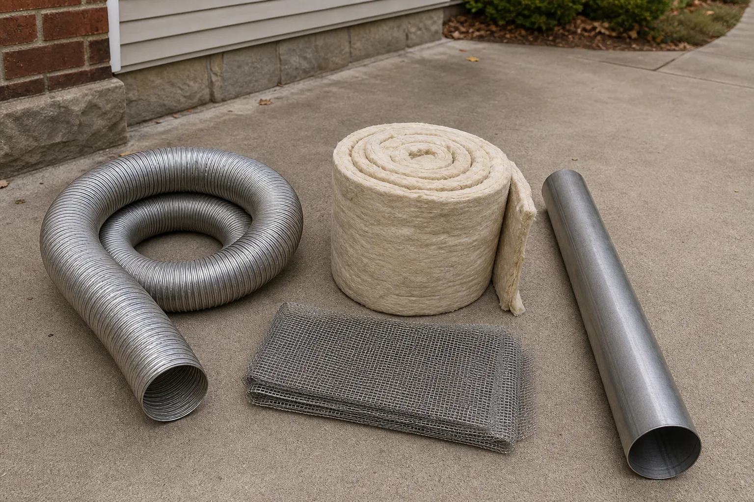 chimney flue liner installation: flexible and rigid stainless liners with insulation blanket and mesh sleeve