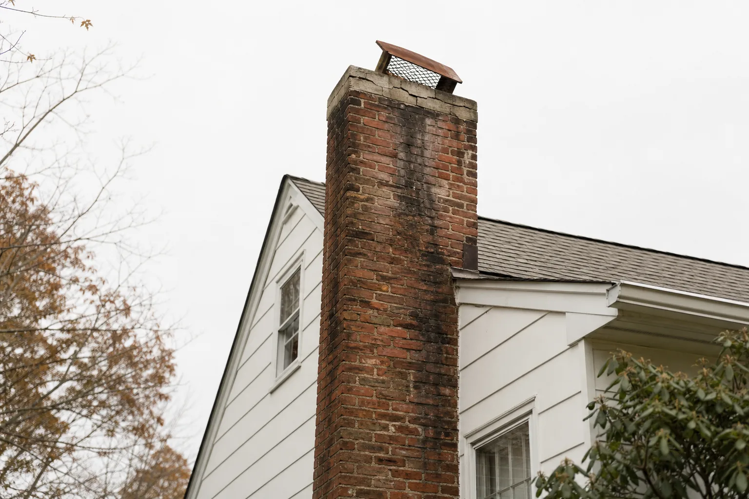 chimney sweep CT before view of a worn brick chimney stack in typical condition