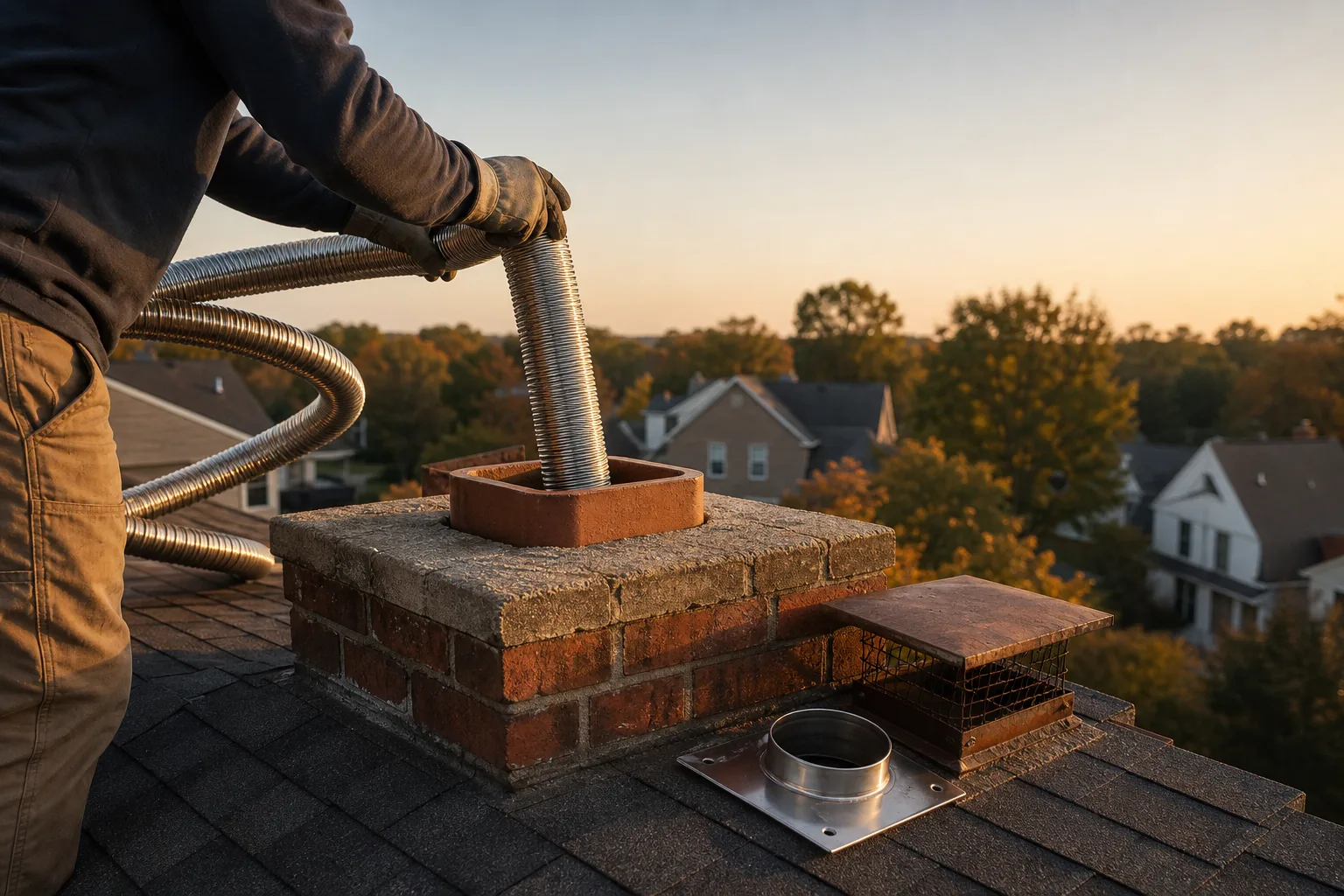Fireplace showcase purchase made safe, a flexible stainless steel chimney liner fed down the flue from the roof