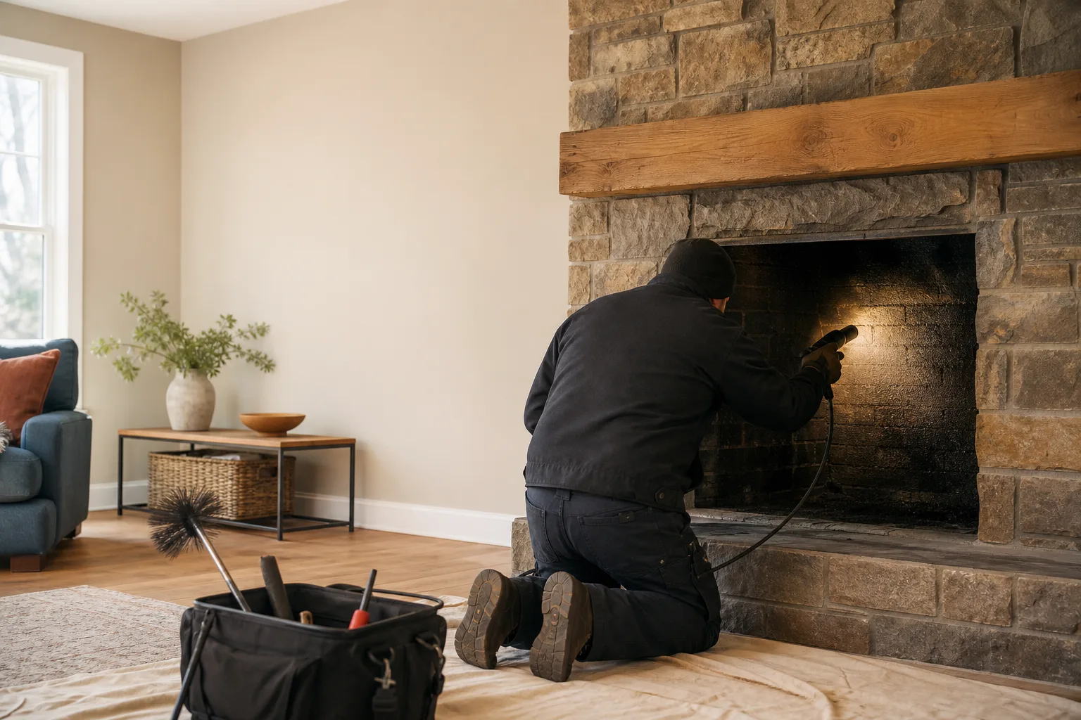 What is creosote shown as black buildup inside a residential chimney flue What is creosote shown as black buildup inside a residential chimney flue