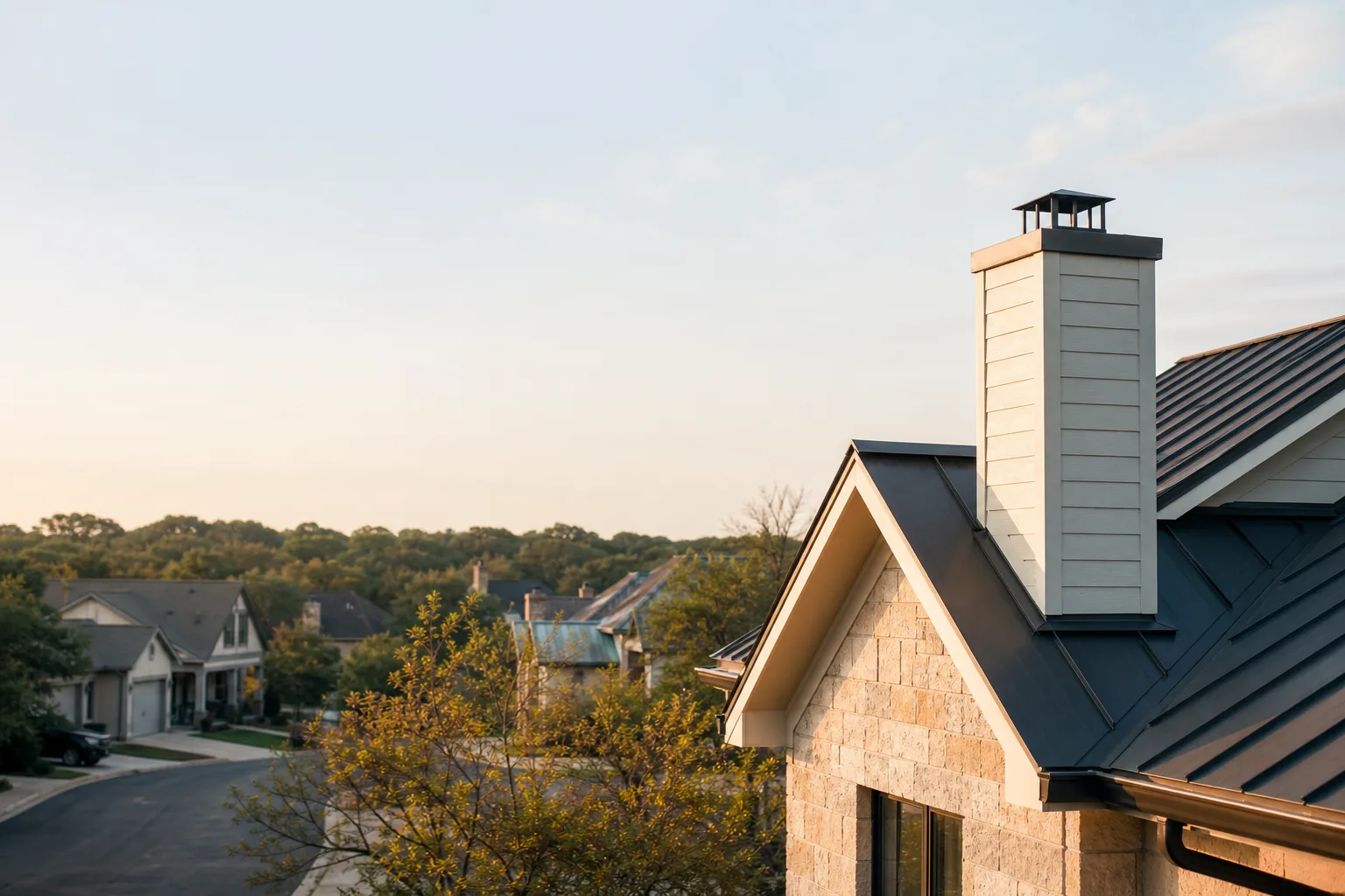 Chimney sweep in Austin, TX — rooftop chimneys across the city