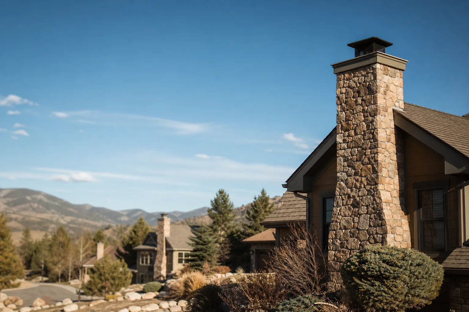Chimney sweep in Boulder, CO — rooftop chimneys across the city