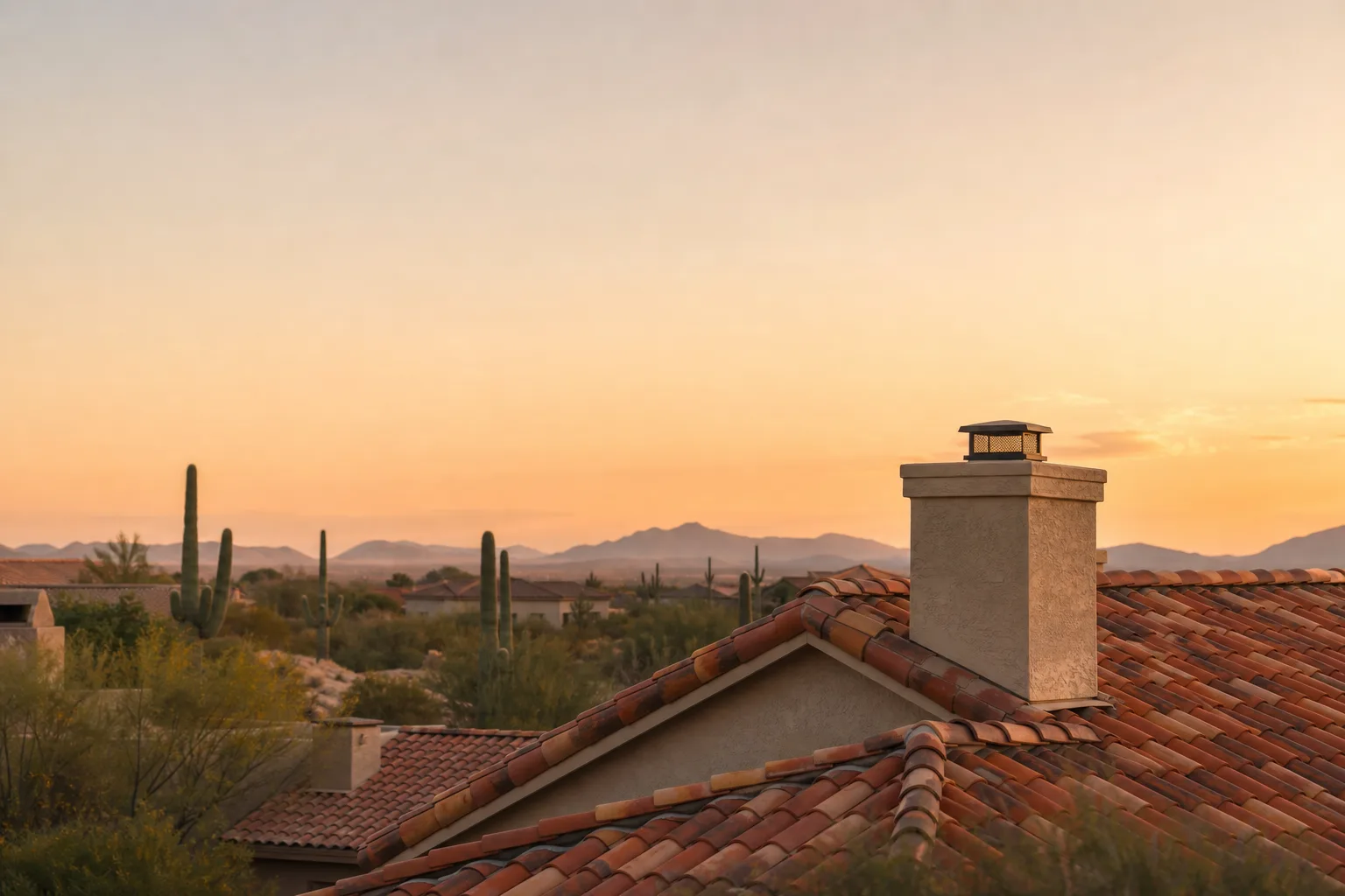 Chimney sweep in Arizona — homes with rooftop chimneys