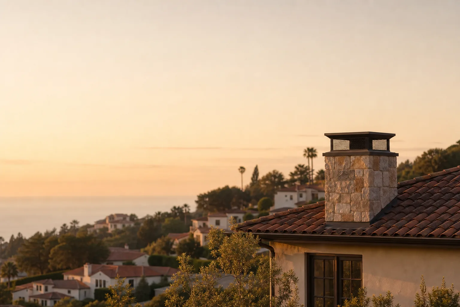 Chimney sweep in California — homes with rooftop chimneys