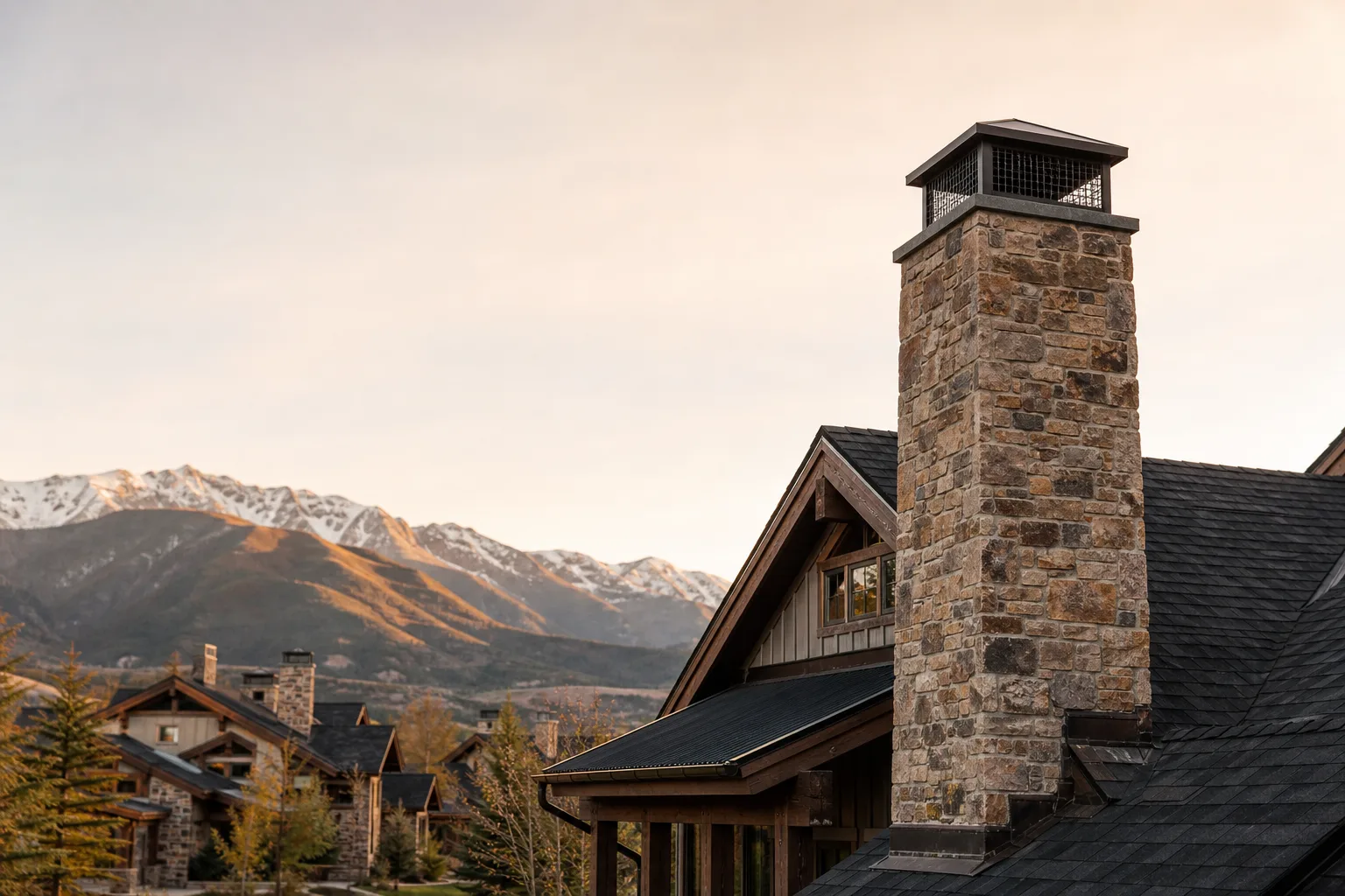 Chimney sweep in Colorado — homes with rooftop chimneys Chimney sweep in Colorado — homes with rooftop chimneys