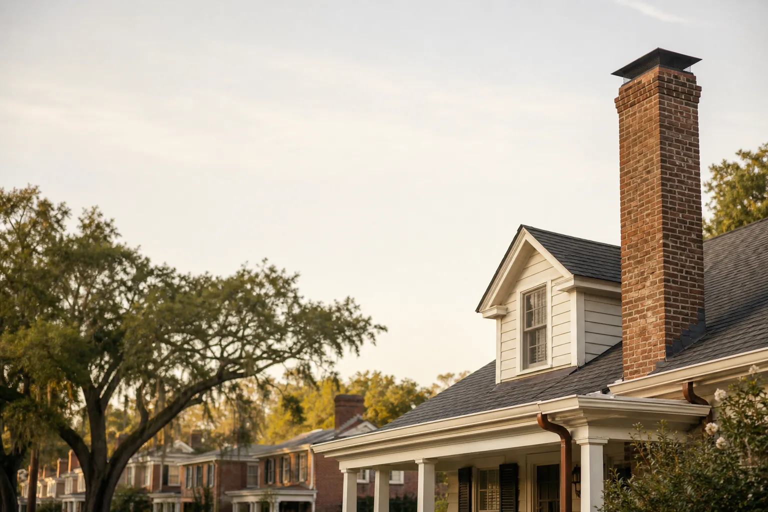 Chimney sweep in Georgia — homes with rooftop chimneys Chimney sweep in Georgia — homes with rooftop chimneys