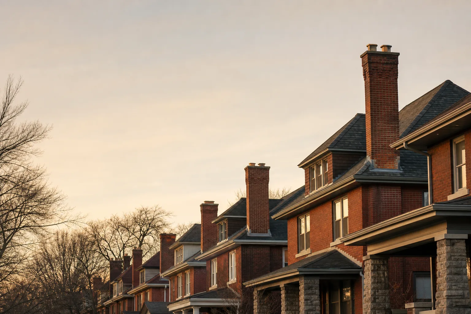 Chimney sweep in Illinois — homes with rooftop chimneys Chimney sweep in Illinois — homes with rooftop chimneys