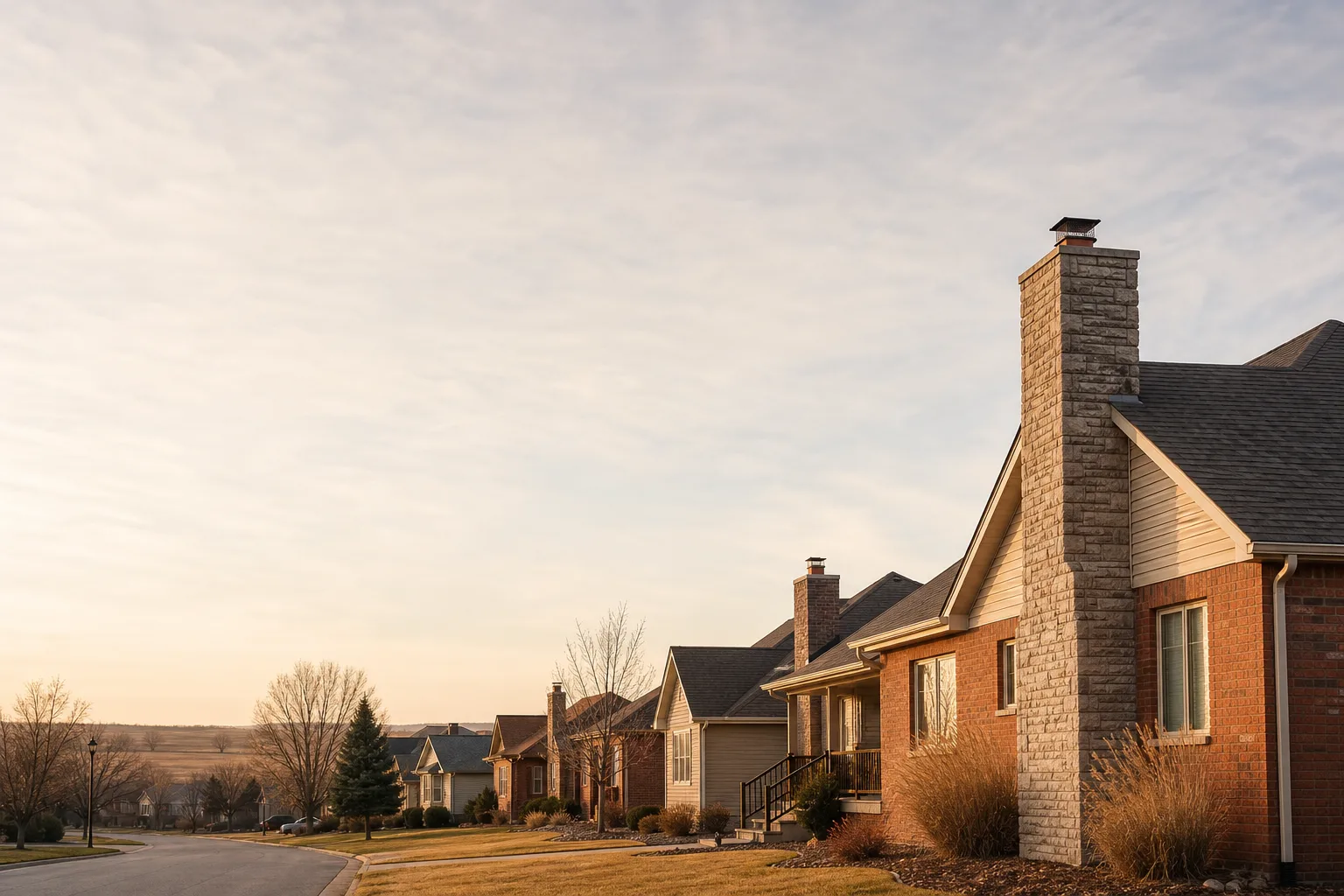 Chimney sweep in Kansas — homes with rooftop chimneys Chimney sweep in Kansas — homes with rooftop chimneys