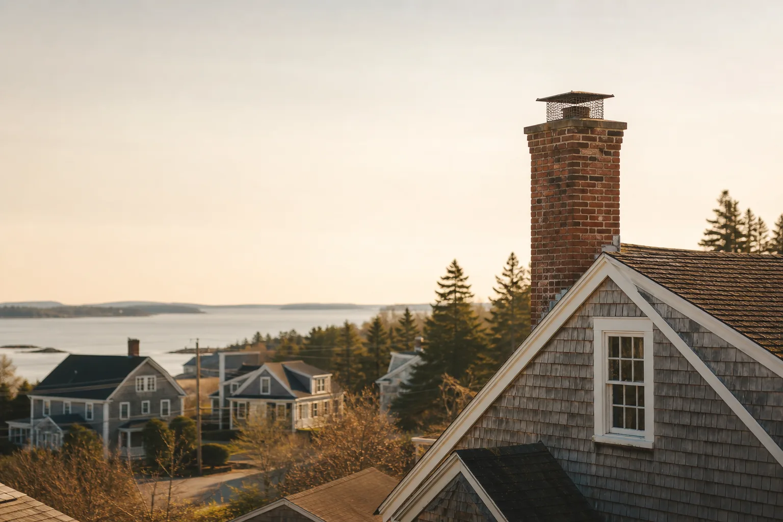 Chimney sweep in Maine — homes with rooftop chimneys Chimney sweep in Maine — homes with rooftop chimneys