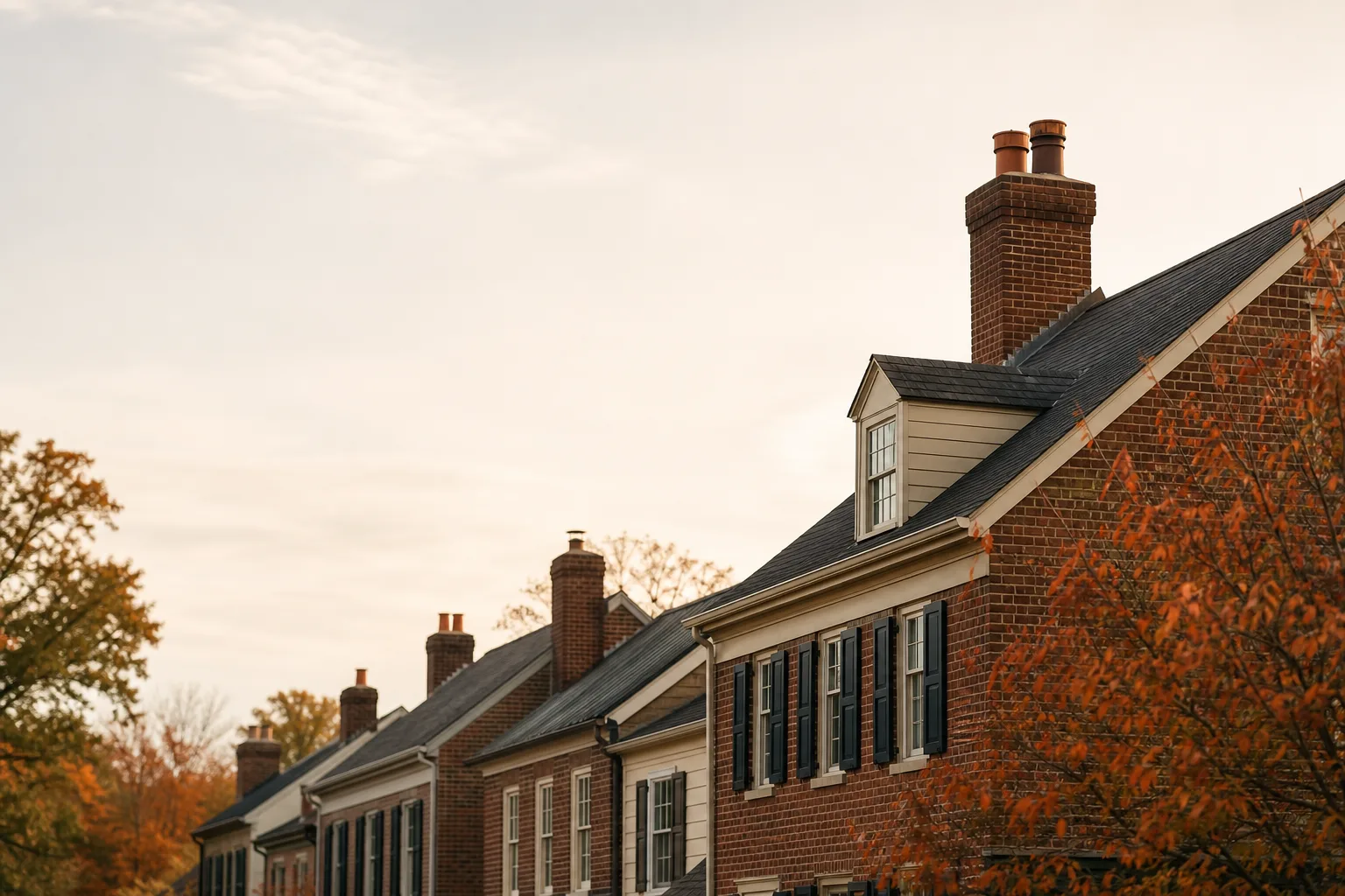 Chimney sweep in Maryland — homes with rooftop chimneys